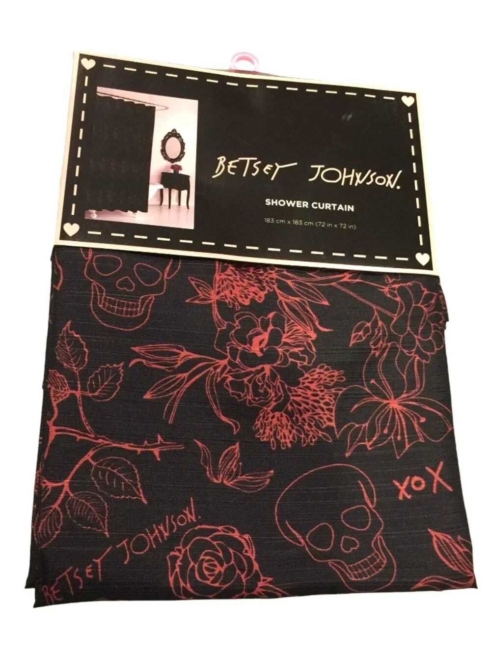 Betsey Johnson Haunted Floral Shower Curtain Red Black 72